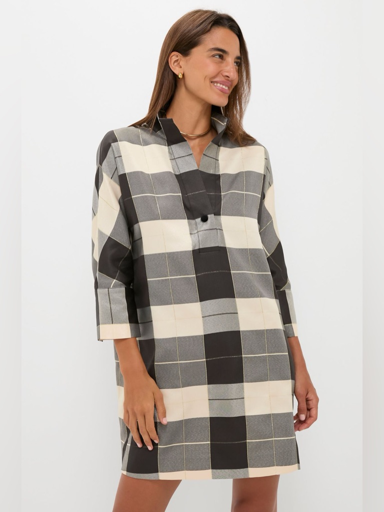 Tuckernuck Mairead Check Plaid Willow Dress Medium Nwt Tunic Blouse Gold Cream